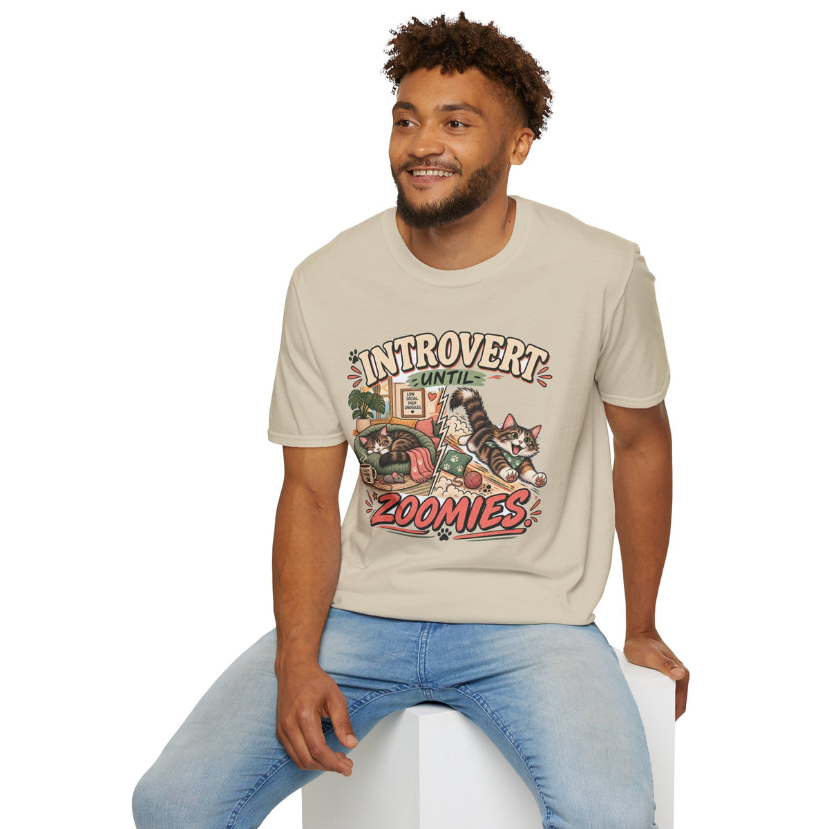 Introvert Until Zoomies T-Shirt — Cute Cat Nap & Play Graphic Tee