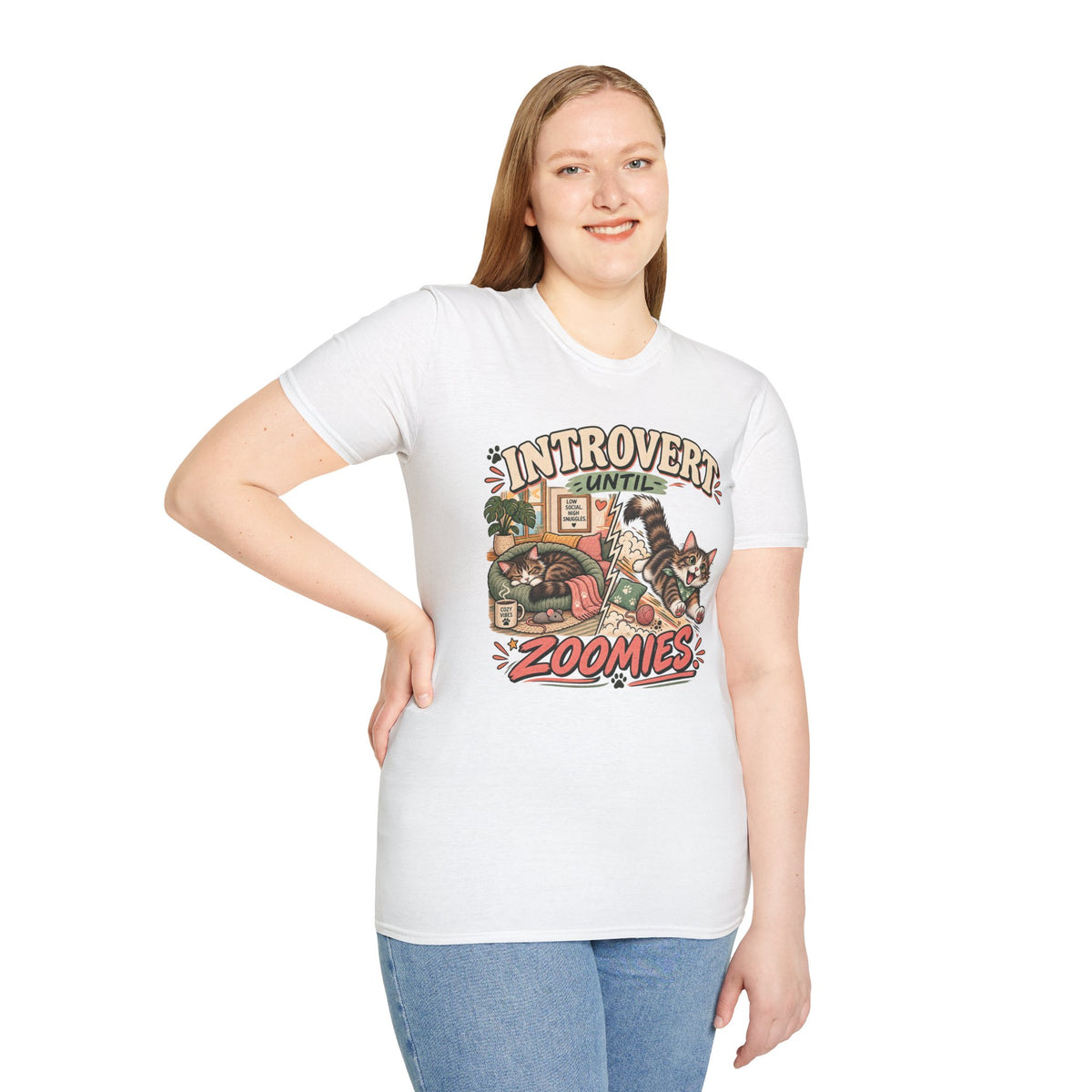 Introvert Until Zoomies T-Shirt — Cute Cat Nap & Play Graphic Tee