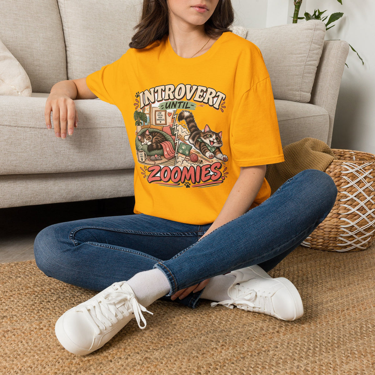 Introvert Until Zoomies T-Shirt — Cute Cat Nap & Play Graphic Tee