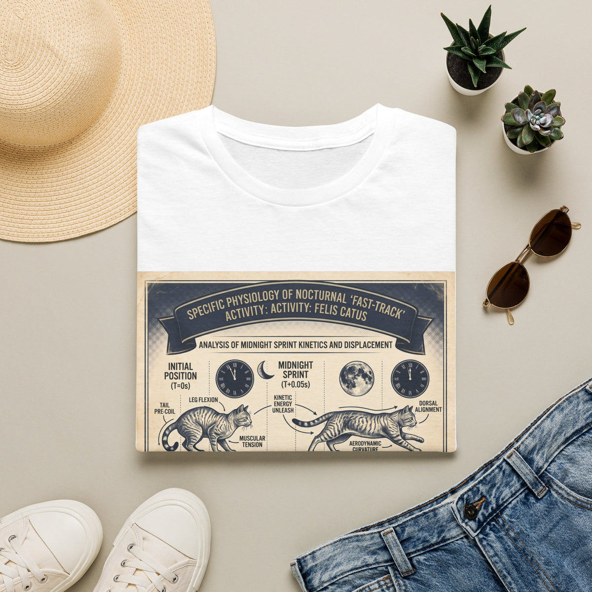 Nocturnal Cat Anatomy T-Shirt – Vintage Feline Physiology Diagram