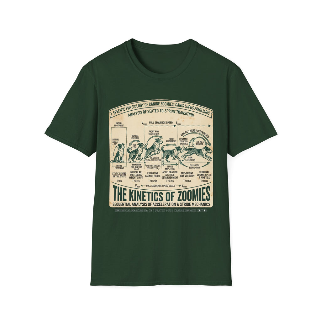 Kinetics of Zoomies T-Shirt — Funny Canine Zoomies Diagram Tee