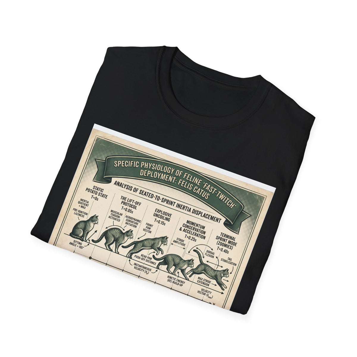 Cat Sprint Anatomy T‑Shirt — Vintage Feline Fast Twitch Diagram