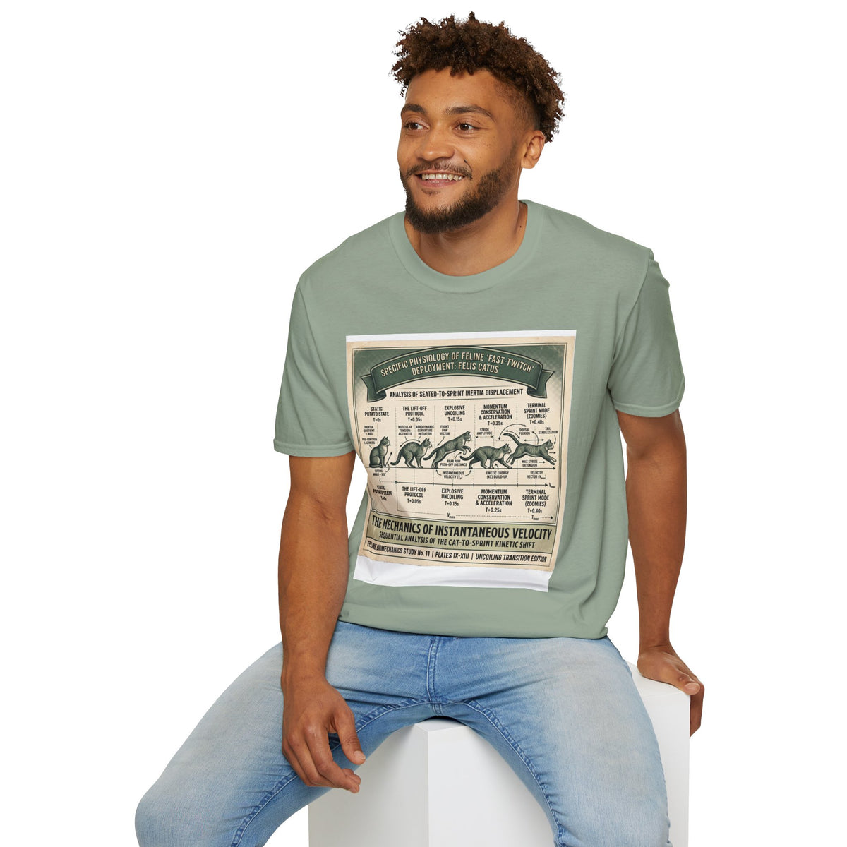 Cat Sprint Anatomy T‑Shirt — Vintage Feline Fast Twitch Diagram