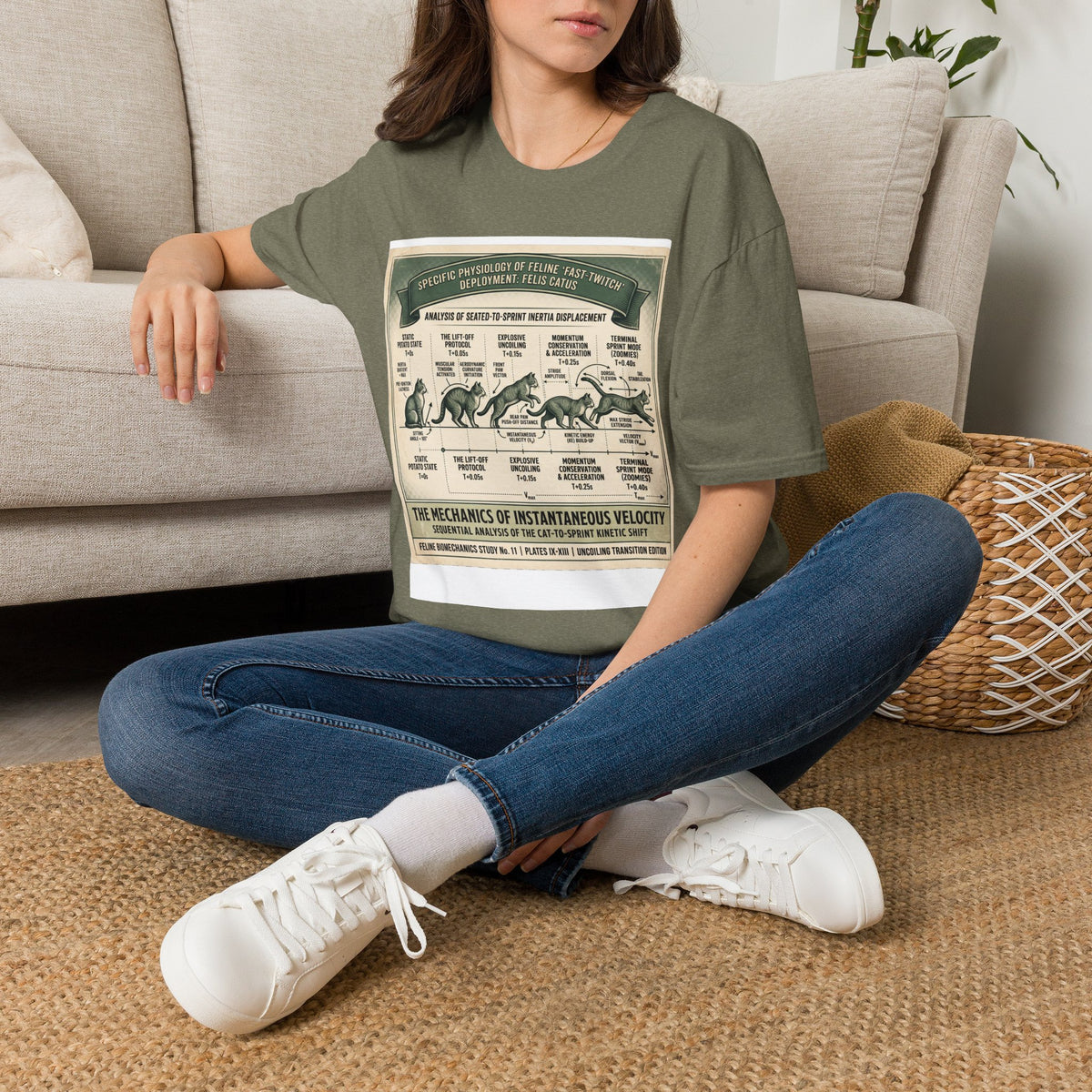 Cat Sprint Anatomy T‑Shirt — Vintage Feline Fast Twitch Diagram