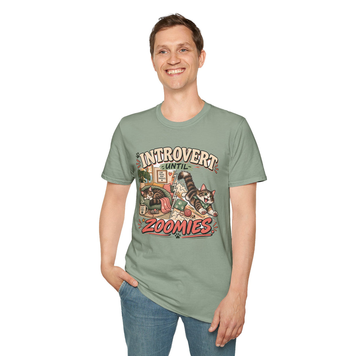 Introvert Until Zoomies T-Shirt — Cute Cat Nap & Play Graphic Tee