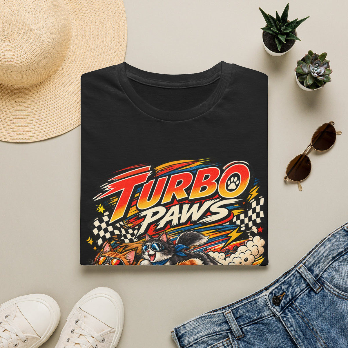 Turbo Paws T-Shirt — Retro Racing Cat Graphic Tee