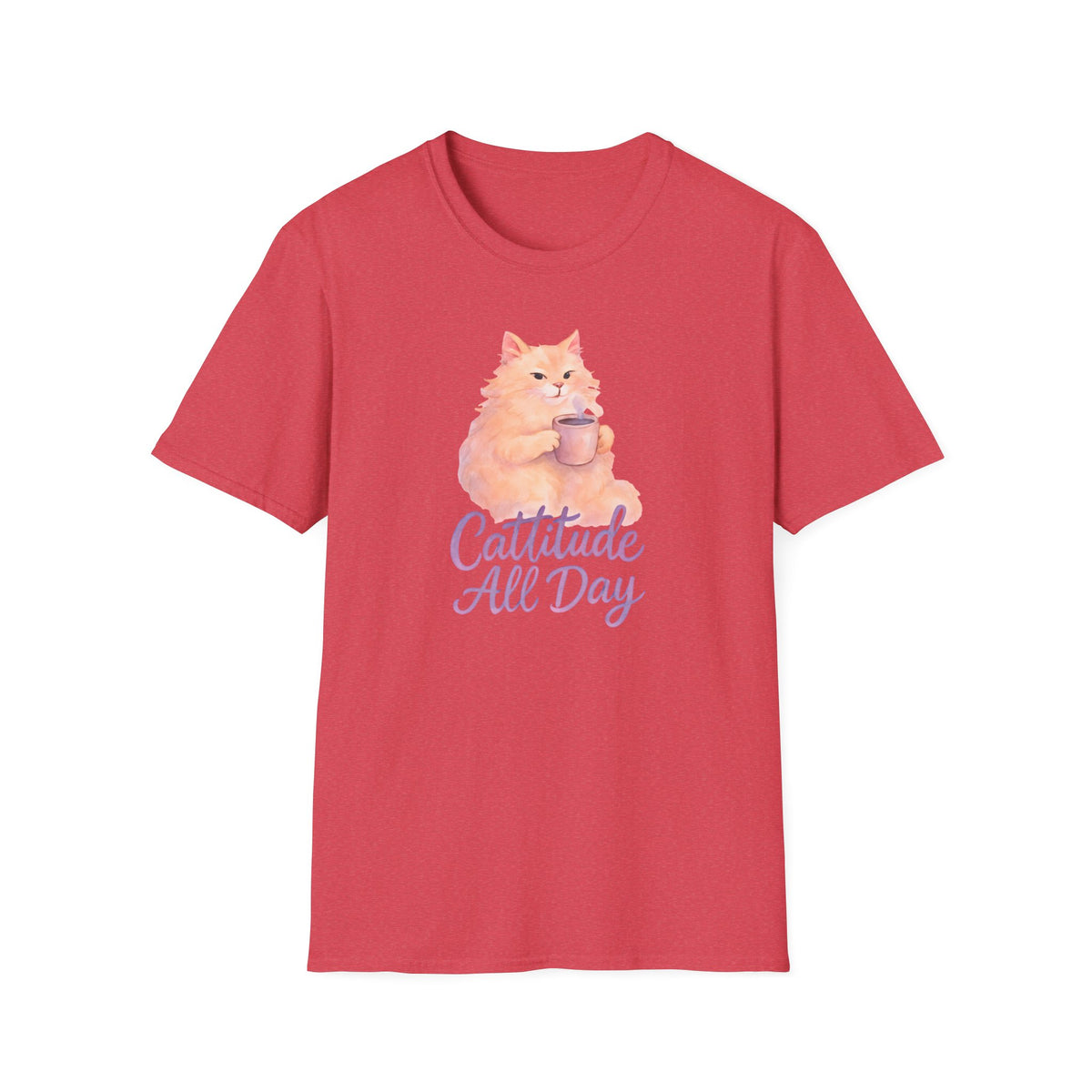 Cattitude - Cat with Coffee Cup T-Shirt
