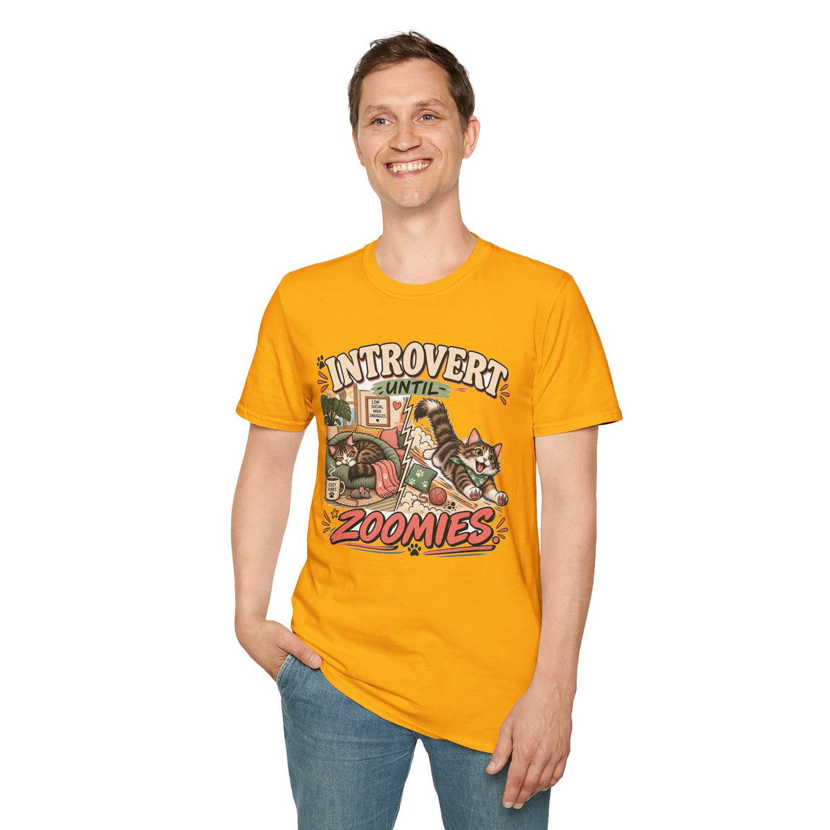 Introvert Until Zoomies T-Shirt — Cute Cat Nap & Play Graphic Tee