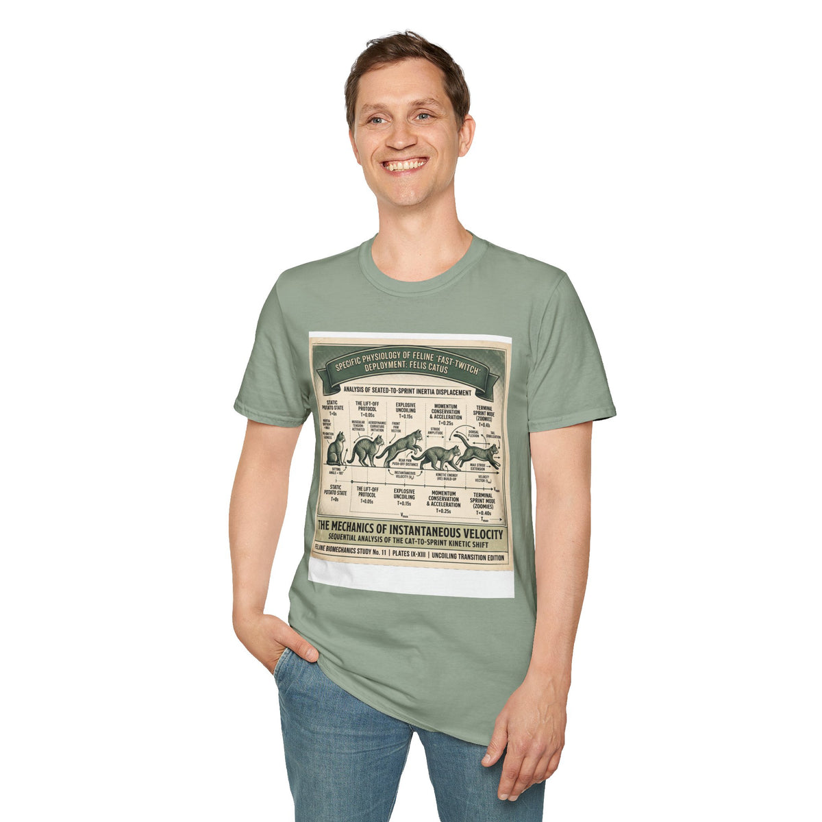 Cat Sprint Anatomy T‑Shirt — Vintage Feline Fast Twitch Diagram