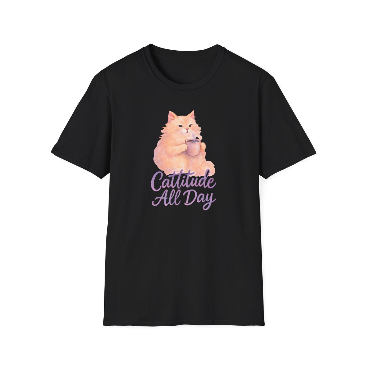 Cattitude - Cat with Coffee Cup T-Shirt