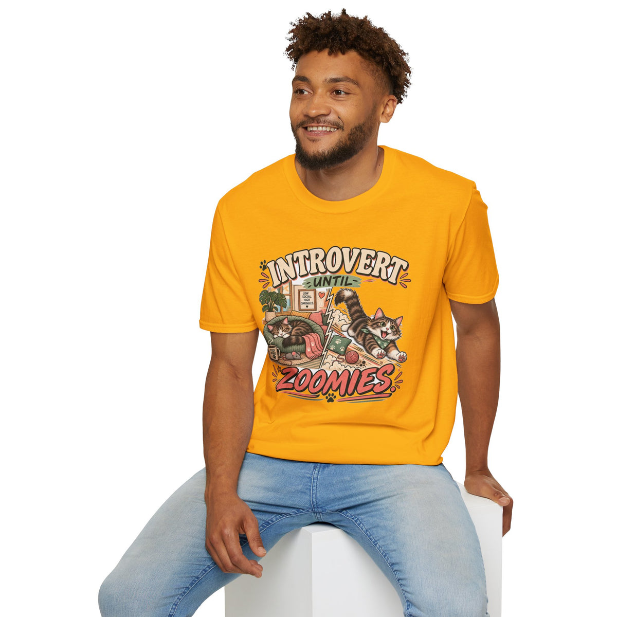 Introvert Until Zoomies T-Shirt — Cute Cat Nap & Play Graphic Tee