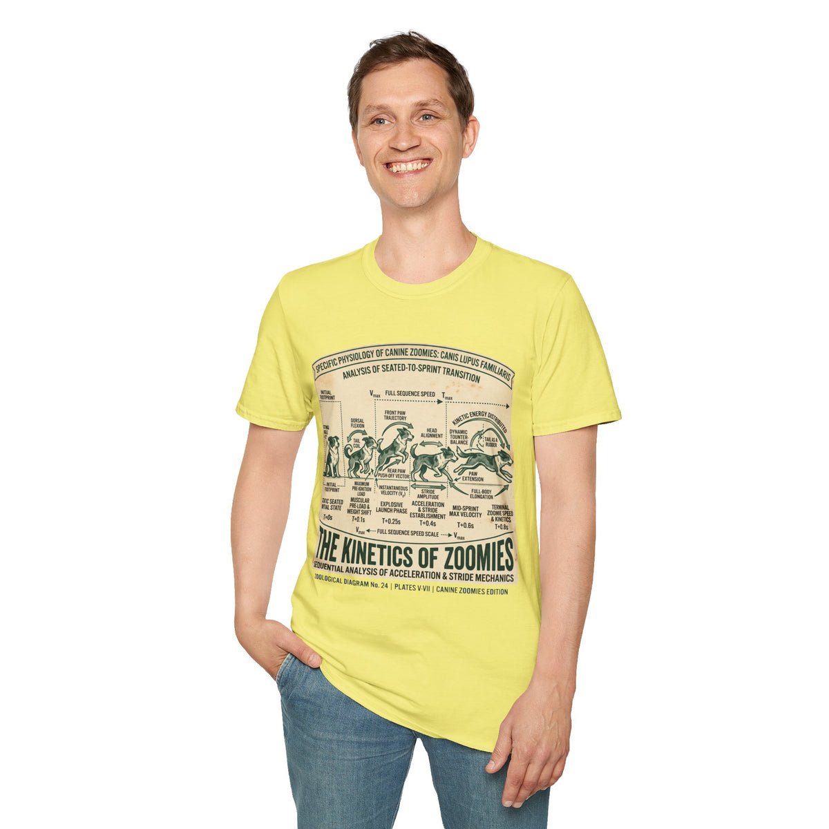 Kinetics of Zoomies T-Shirt — Funny Canine Zoomies Diagram Tee