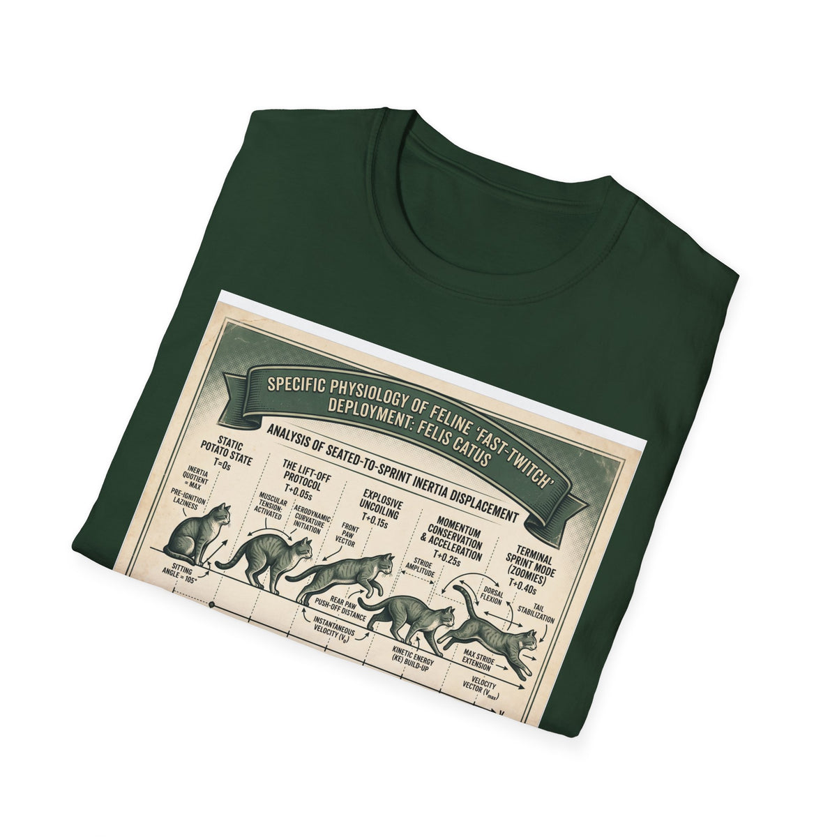 Cat Sprint Anatomy T‑Shirt — Vintage Feline Fast Twitch Diagram
