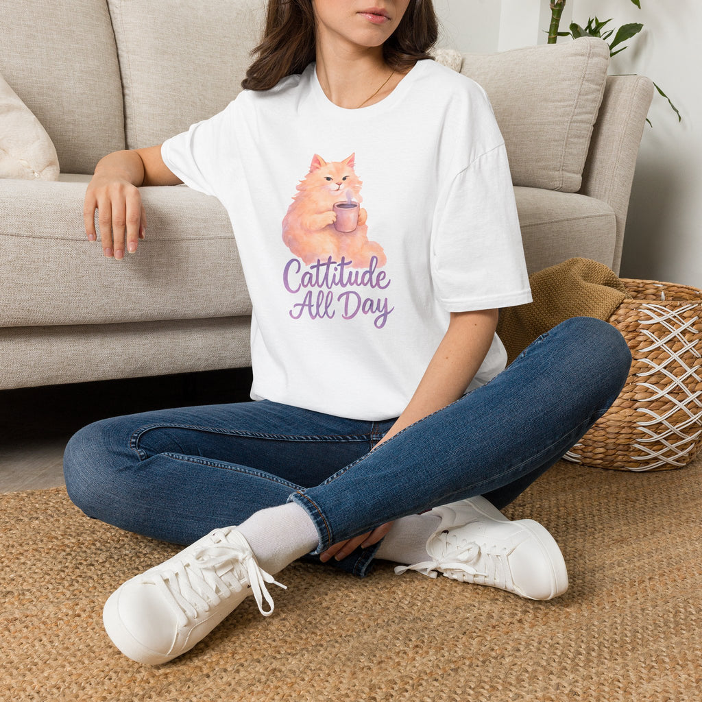 Cattitude - Cat with Coffee Cup T-Shirt