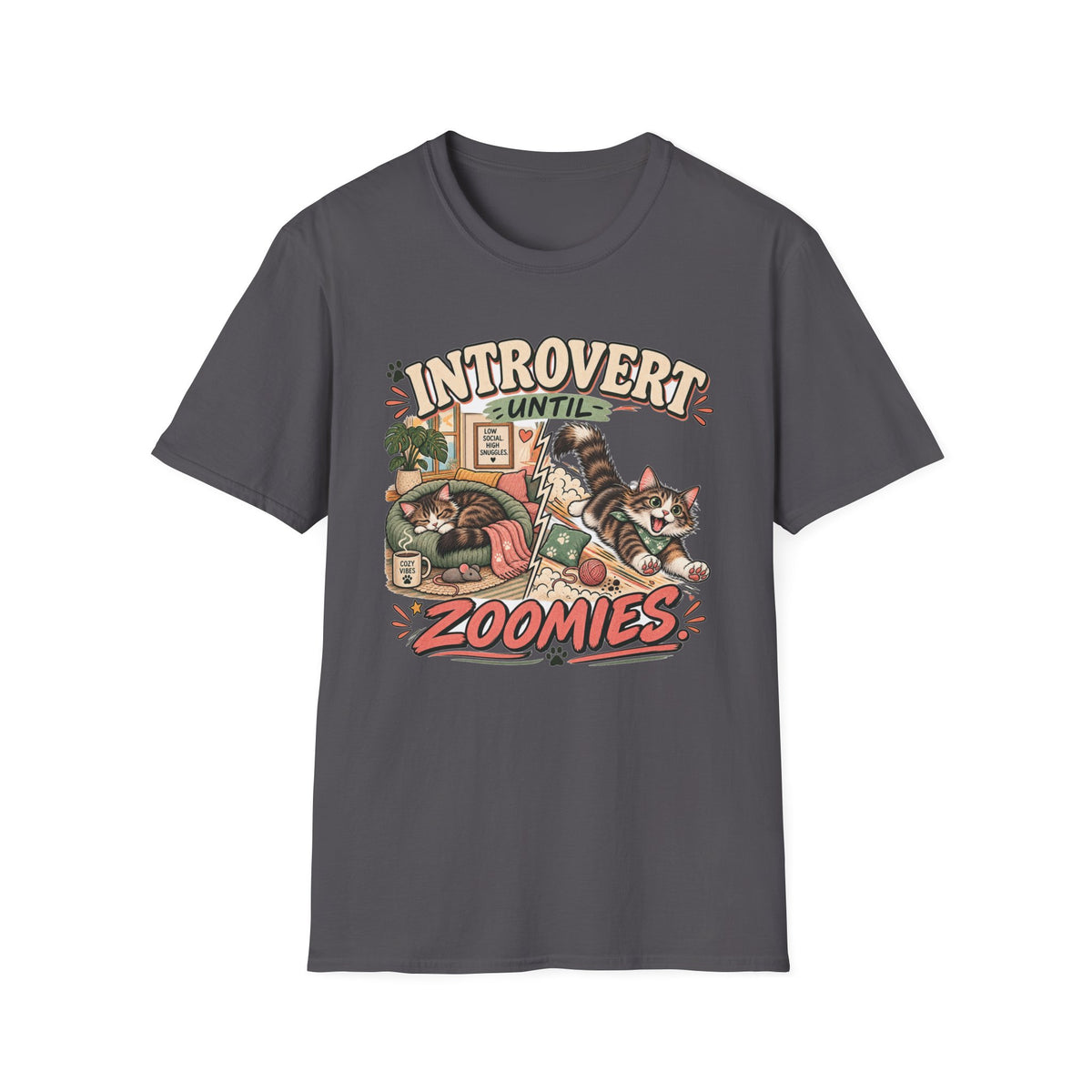 Introvert Until Zoomies T-Shirt — Cute Cat Nap & Play Graphic Tee