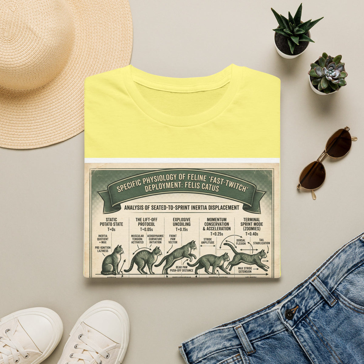 Cat Sprint Anatomy T‑Shirt — Vintage Feline Fast Twitch Diagram