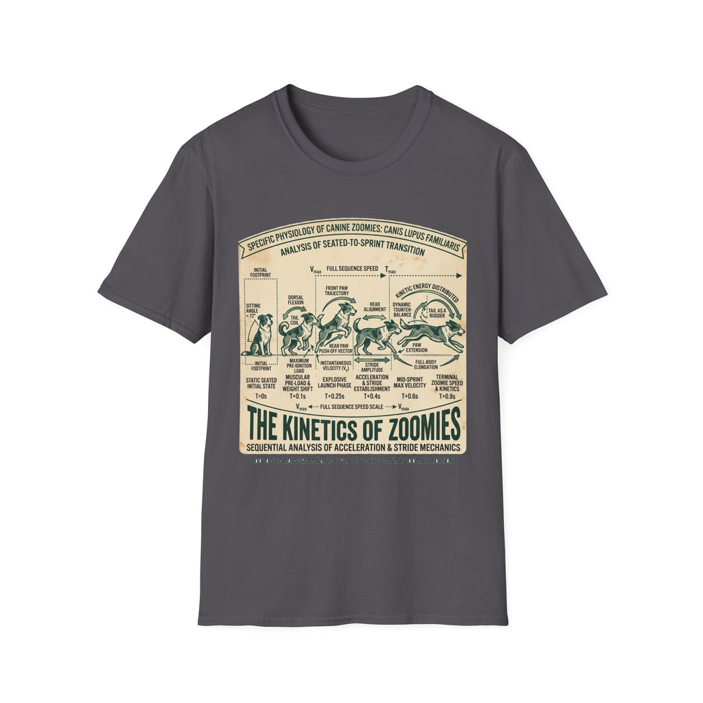 Kinetics of Zoomies T-Shirt — Funny Canine Zoomies Diagram Tee