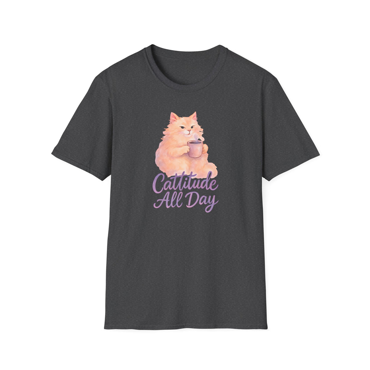 Cattitude - Cat with Coffee Cup T-Shirt