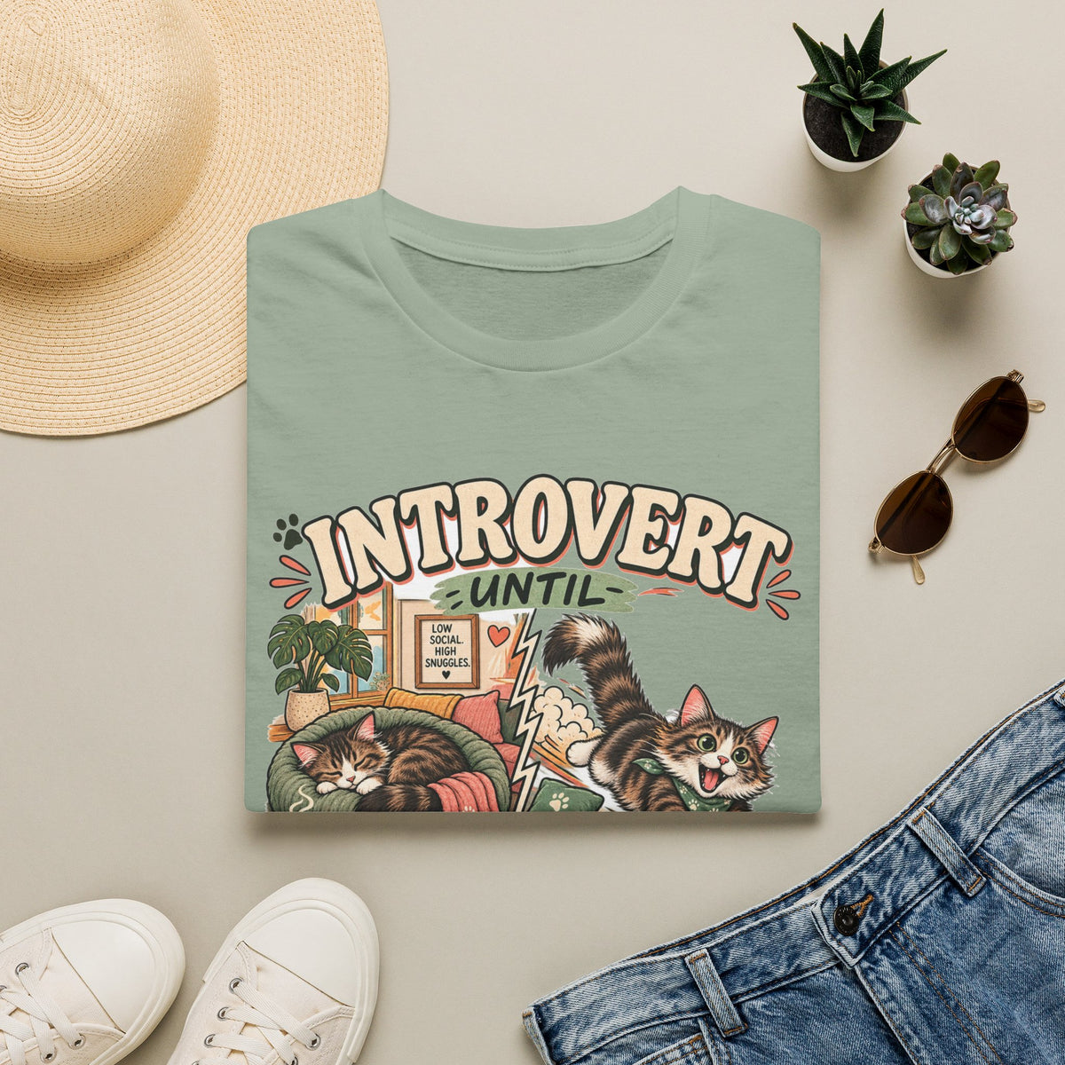 Introvert Until Zoomies T-Shirt — Cute Cat Nap & Play Graphic Tee