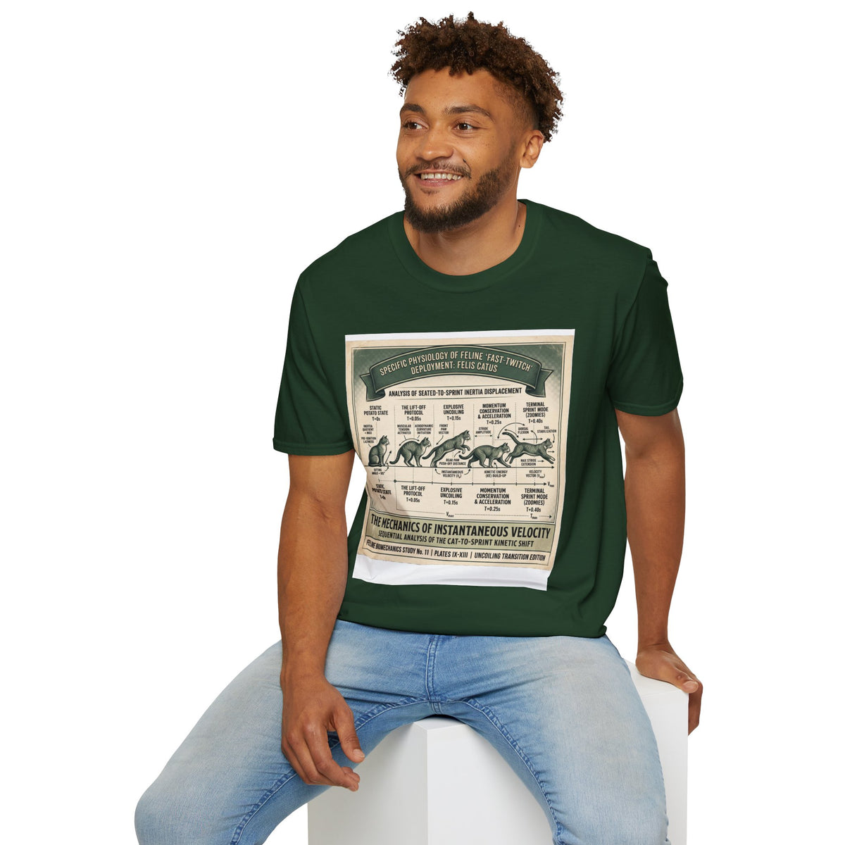 Cat Sprint Anatomy T‑Shirt — Vintage Feline Fast Twitch Diagram