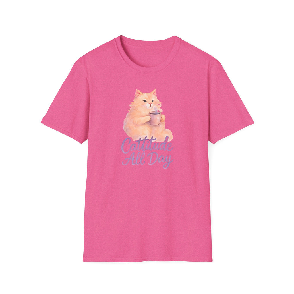 Cattitude - Cat with Coffee Cup T-Shirt
