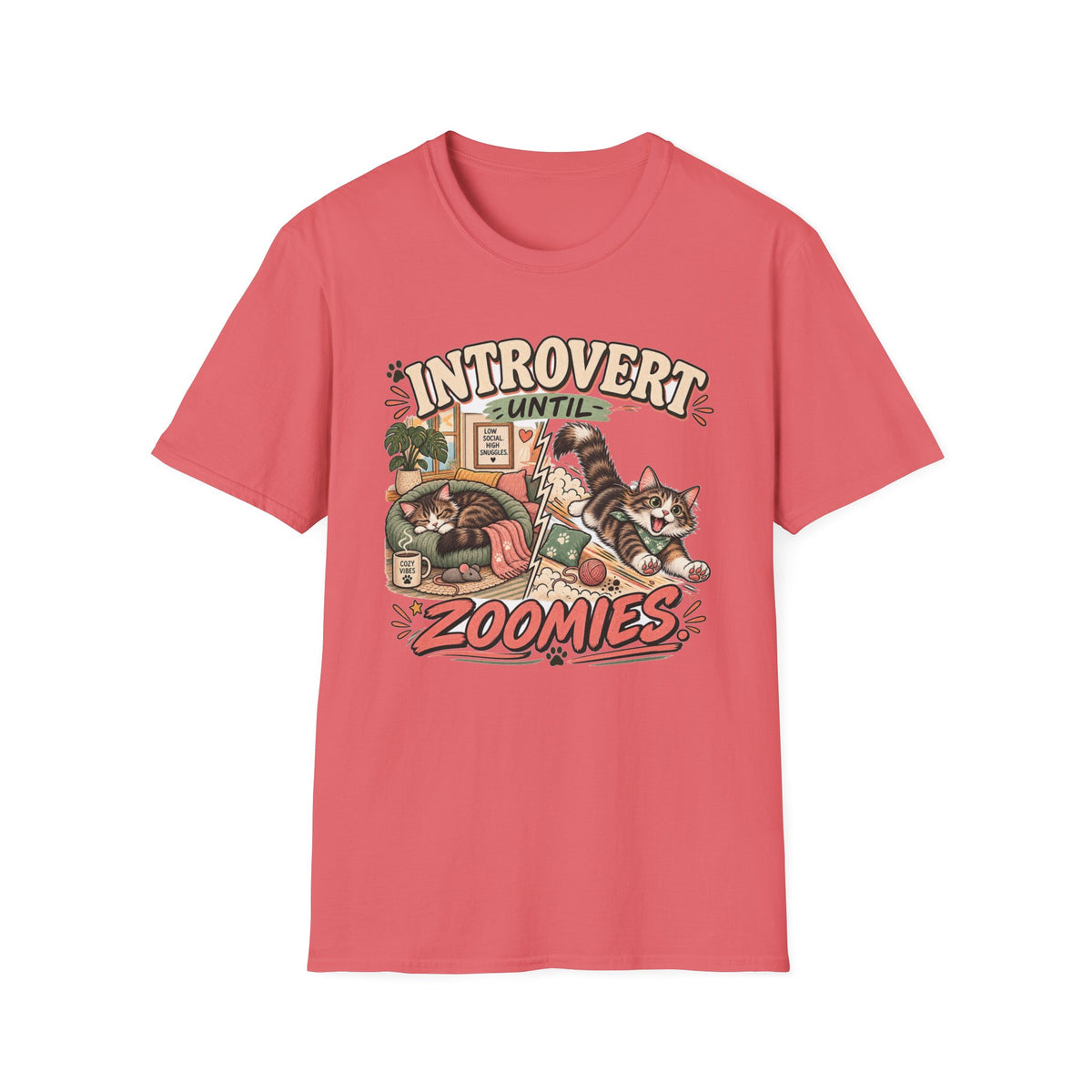 Introvert Until Zoomies T-Shirt — Cute Cat Nap & Play Graphic Tee