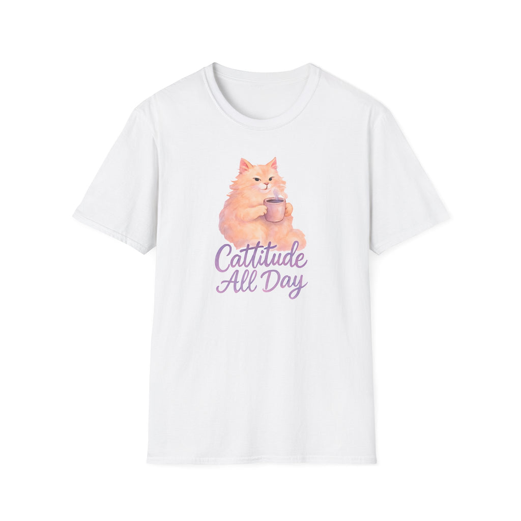 Cattitude - Cat with Coffee Cup T-Shirt
