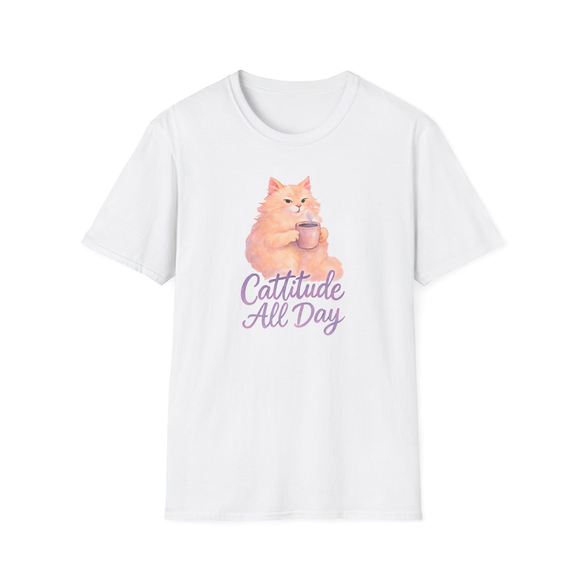 Cattitude - Cat with Coffee Cup T-Shirt