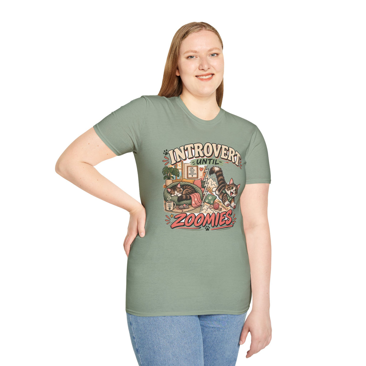 Introvert Until Zoomies T-Shirt — Cute Cat Nap & Play Graphic Tee