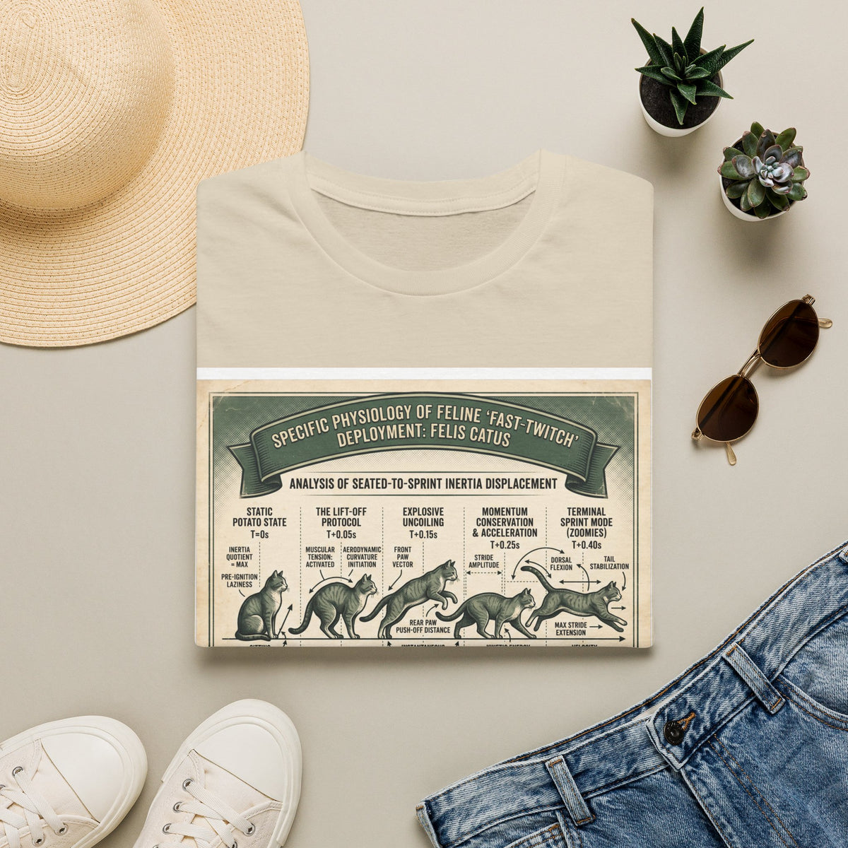 Cat Sprint Anatomy T‑Shirt — Vintage Feline Fast Twitch Diagram