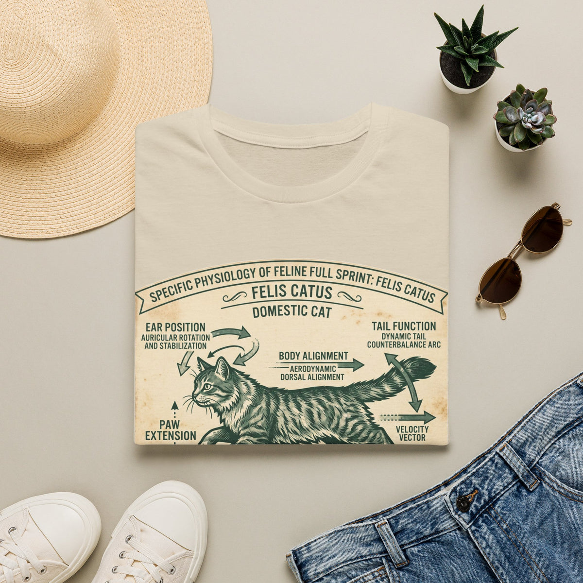 Cat Sprint Anatomy T-Shirt — Felis Catus Vintage Scientific Illustration Tee