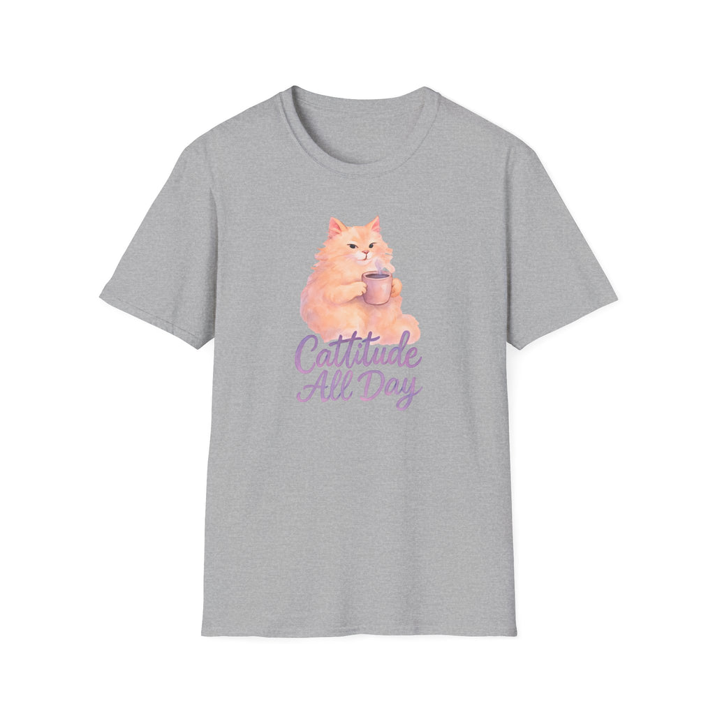 Cattitude - Cat with Coffee Cup T-Shirt