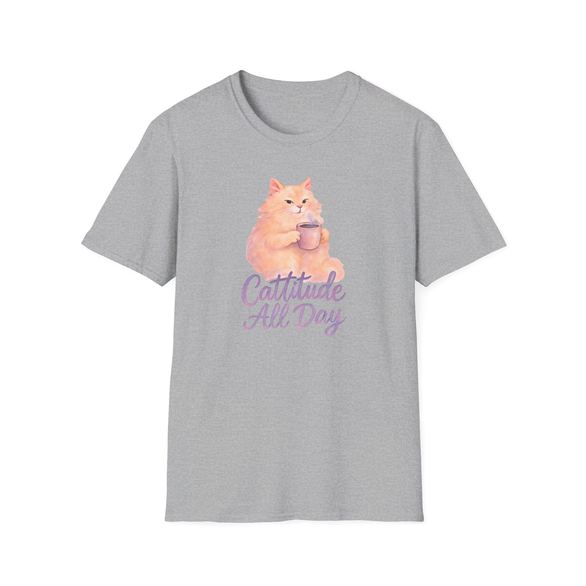 Cattitude - Cat with Coffee Cup T-Shirt