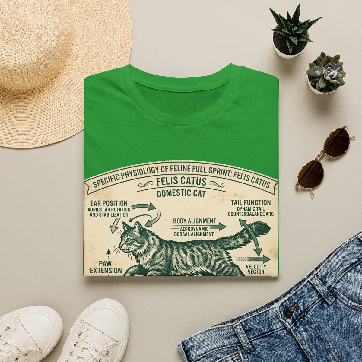 Cat Sprint Anatomy T-Shirt — Felis Catus Vintage Scientific Illustration Tee
