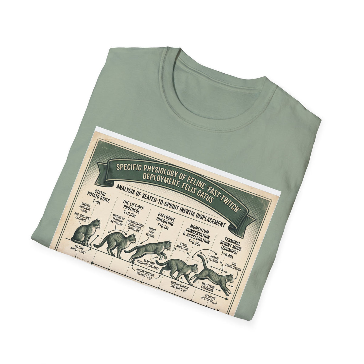 Cat Sprint Anatomy T‑Shirt — Vintage Feline Fast Twitch Diagram
