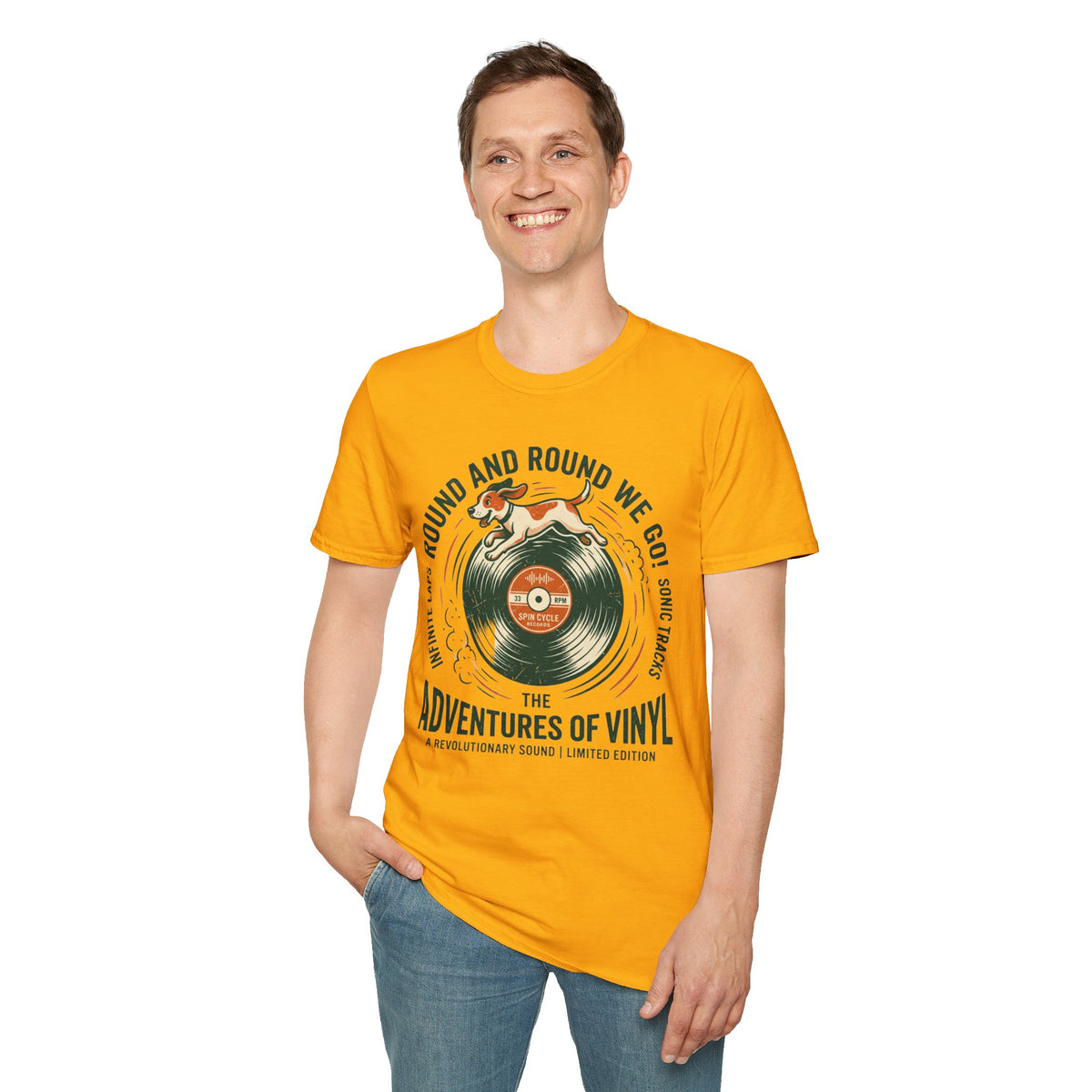 Round and Round We Go Vinyl T-Shirt — The Adventures of Vinyl Retro Record Tee