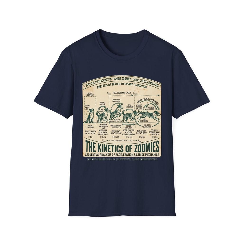 Kinetics of Zoomies T-Shirt — Funny Canine Zoomies Diagram Tee