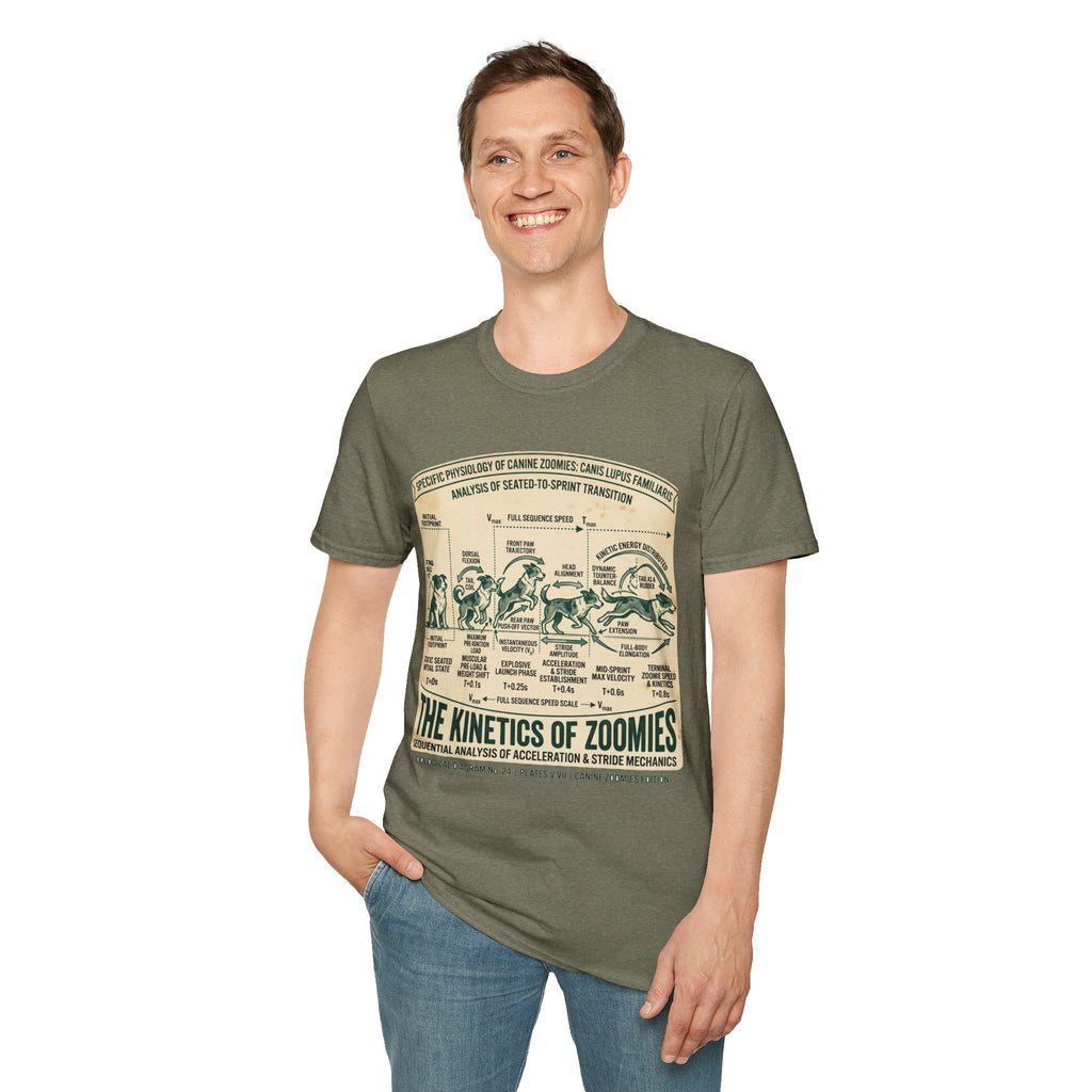 Kinetics of Zoomies T-Shirt — Funny Canine Zoomies Diagram Tee