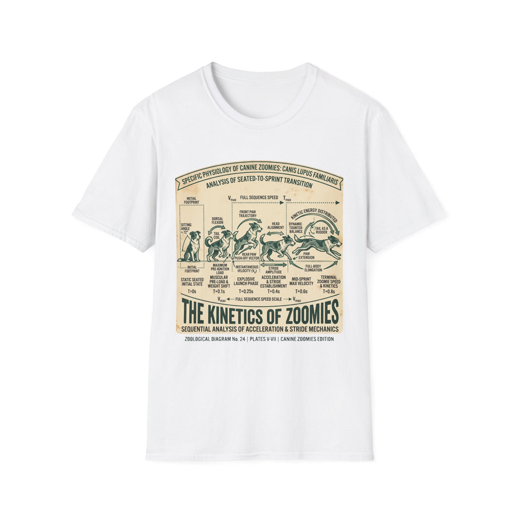 Kinetics of Zoomies T-Shirt — Funny Canine Zoomies Diagram Tee