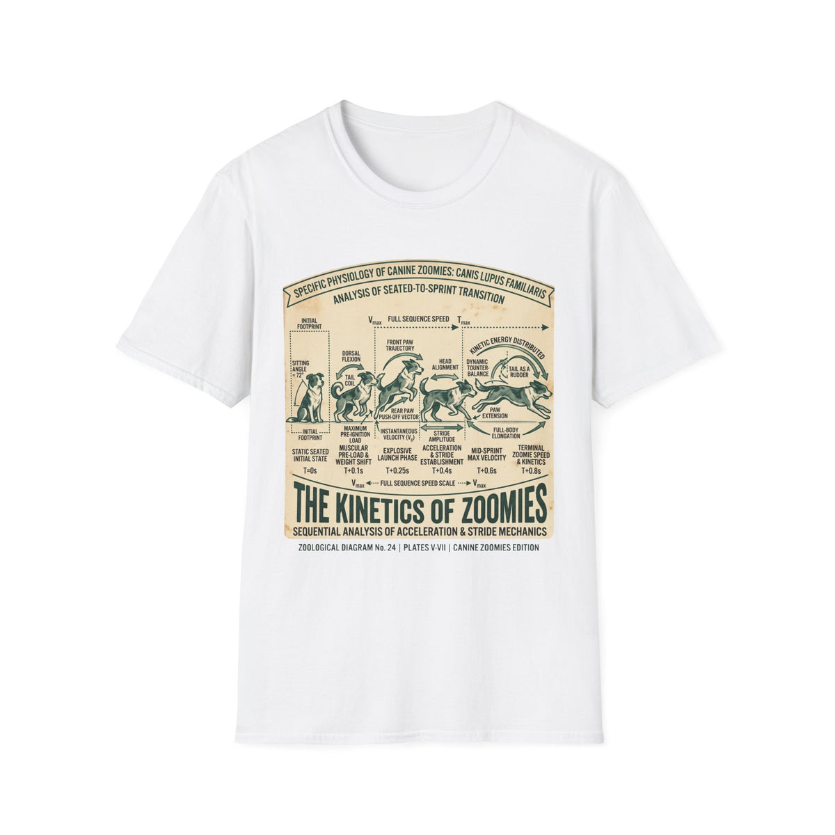 Kinetics of Zoomies T-Shirt — Funny Canine Zoomies Diagram Tee