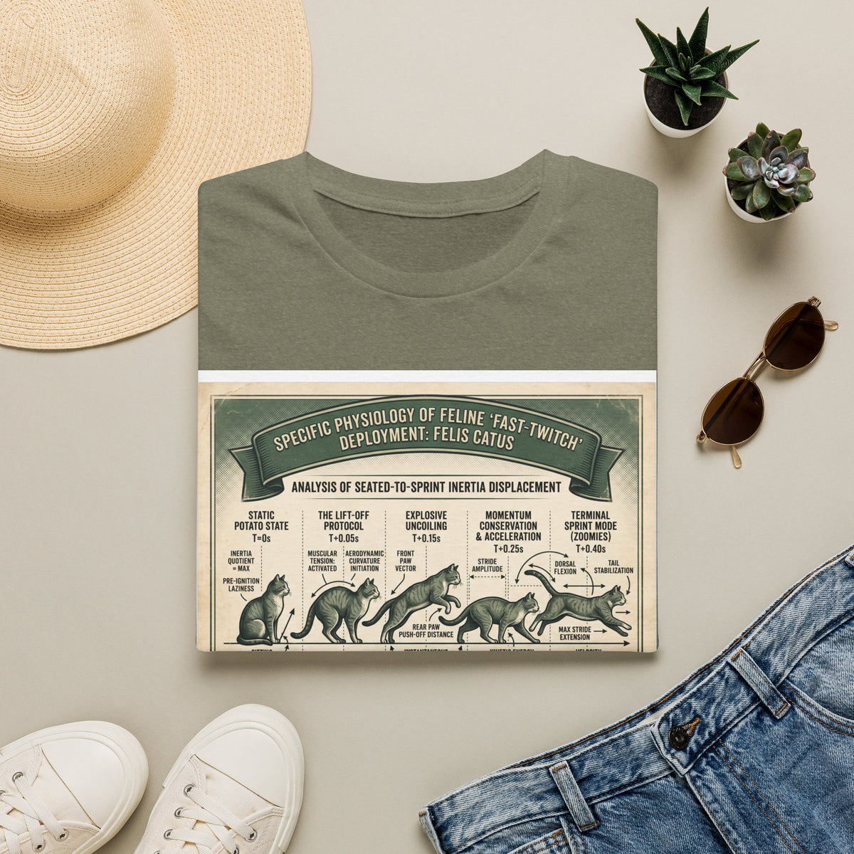 Cat Sprint Anatomy T‑Shirt — Vintage Feline Fast Twitch Diagram