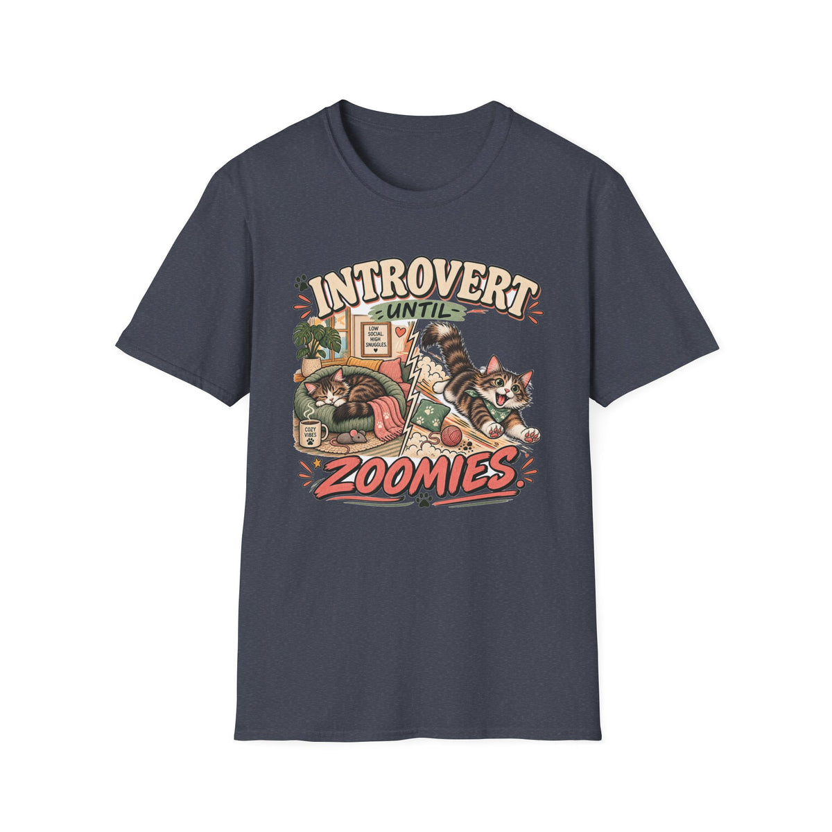 Introvert Until Zoomies T-Shirt — Cute Cat Nap & Play Graphic Tee