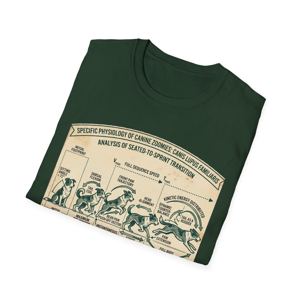 Kinetics of Zoomies T-Shirt — Funny Canine Zoomies Diagram Tee