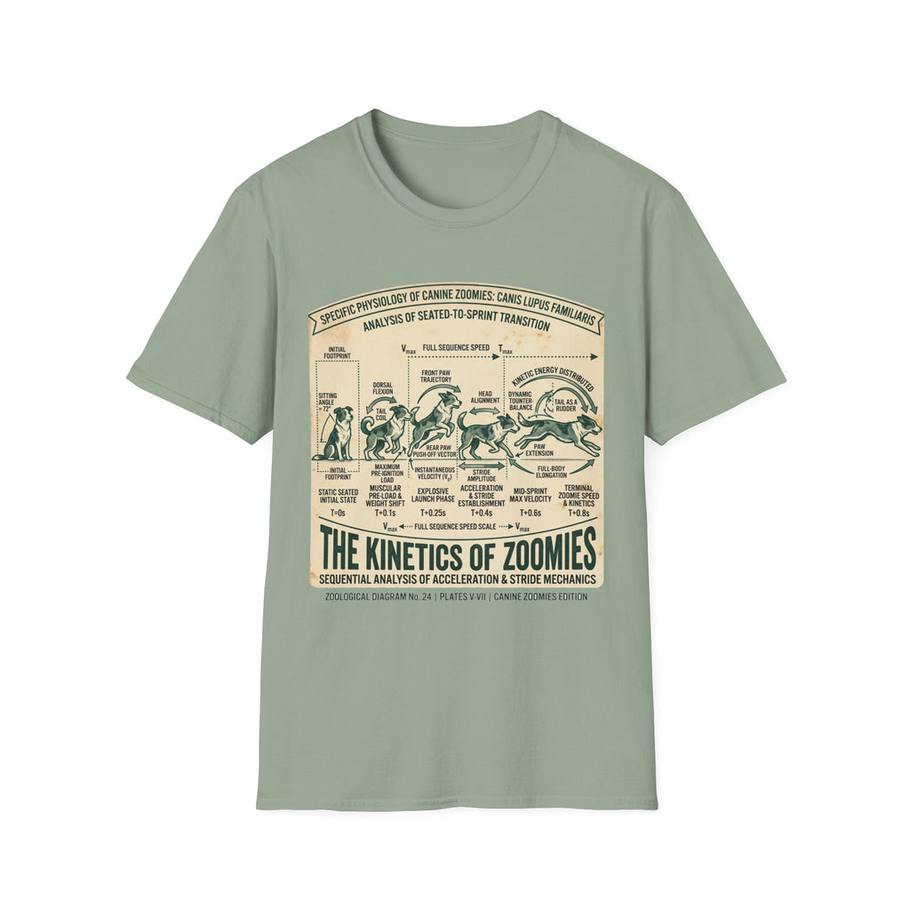 Kinetics of Zoomies T-Shirt — Funny Canine Zoomies Diagram Tee