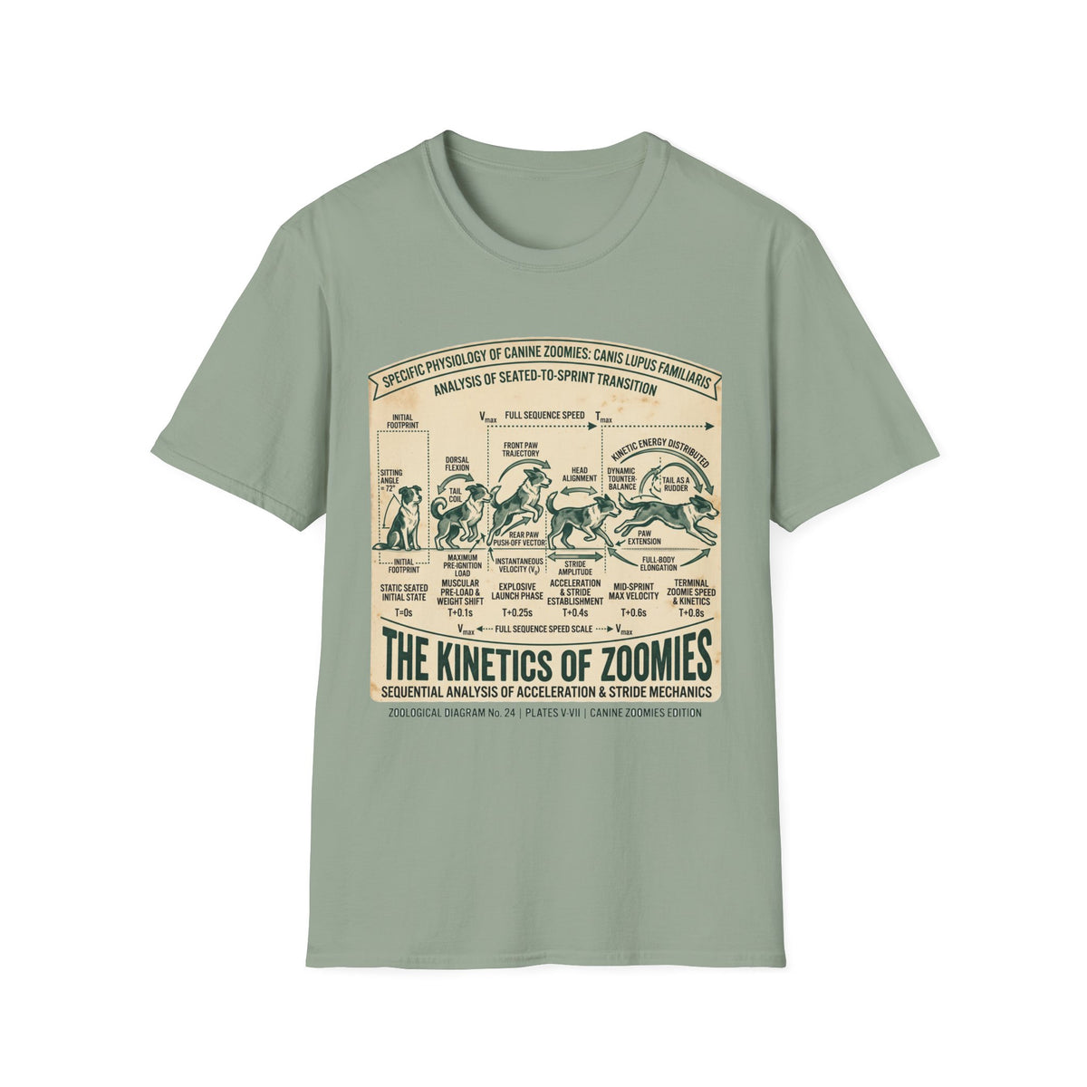 Kinetics of Zoomies T-Shirt — Funny Canine Zoomies Diagram Tee