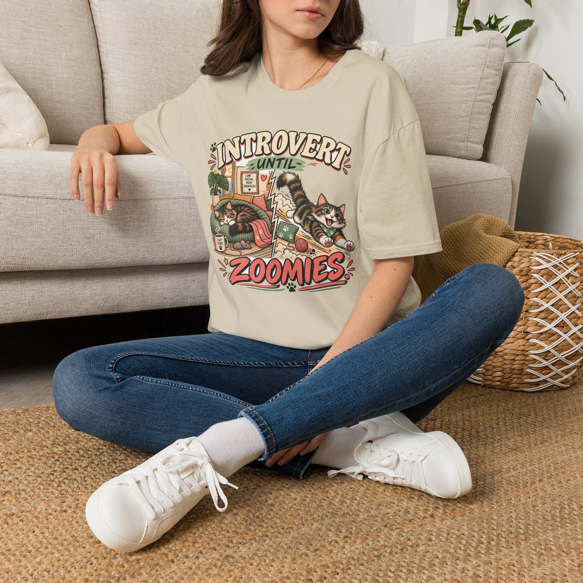 Introvert Until Zoomies T-Shirt — Cute Cat Nap & Play Graphic Tee