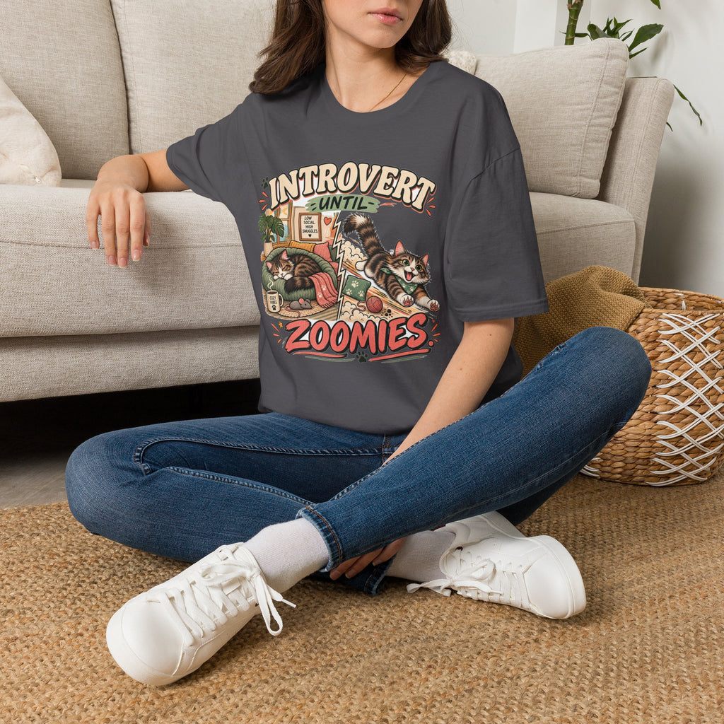 Introvert Until Zoomies T-Shirt — Cute Cat Nap & Play Graphic Tee