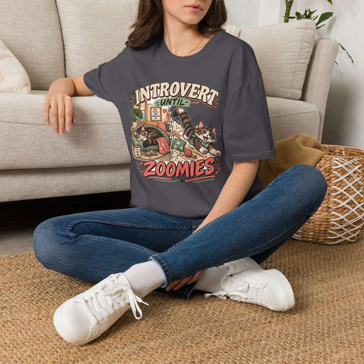 Introvert Until Zoomies T-Shirt — Cute Cat Nap & Play Graphic Tee