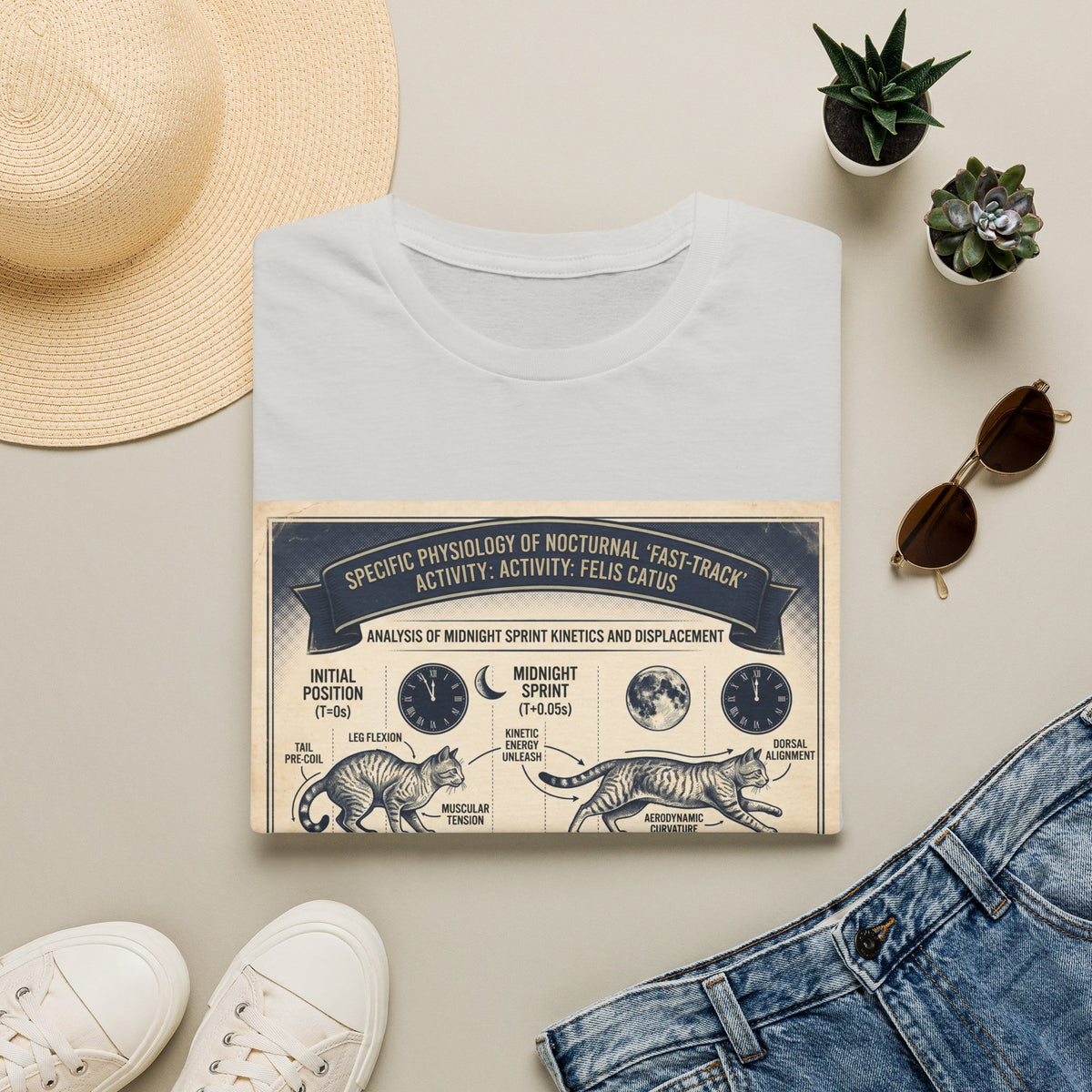 Nocturnal Cat Anatomy T-Shirt – Vintage Feline Physiology Diagram
