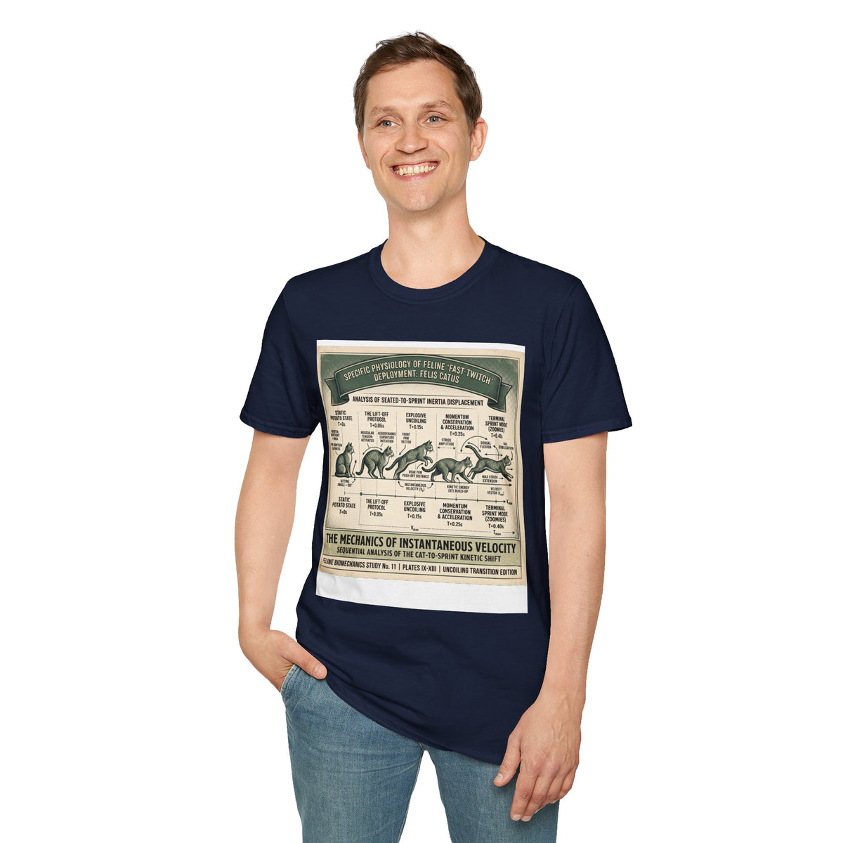 Cat Sprint Anatomy T‑Shirt — Vintage Feline Fast Twitch Diagram